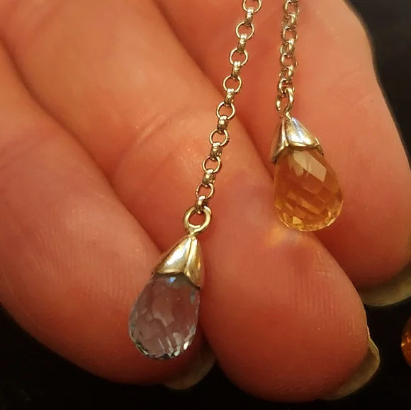 14K Vintage Briolette Blue and Orange Topaz AAA Quality 4 Grams - Picture 9 of 9